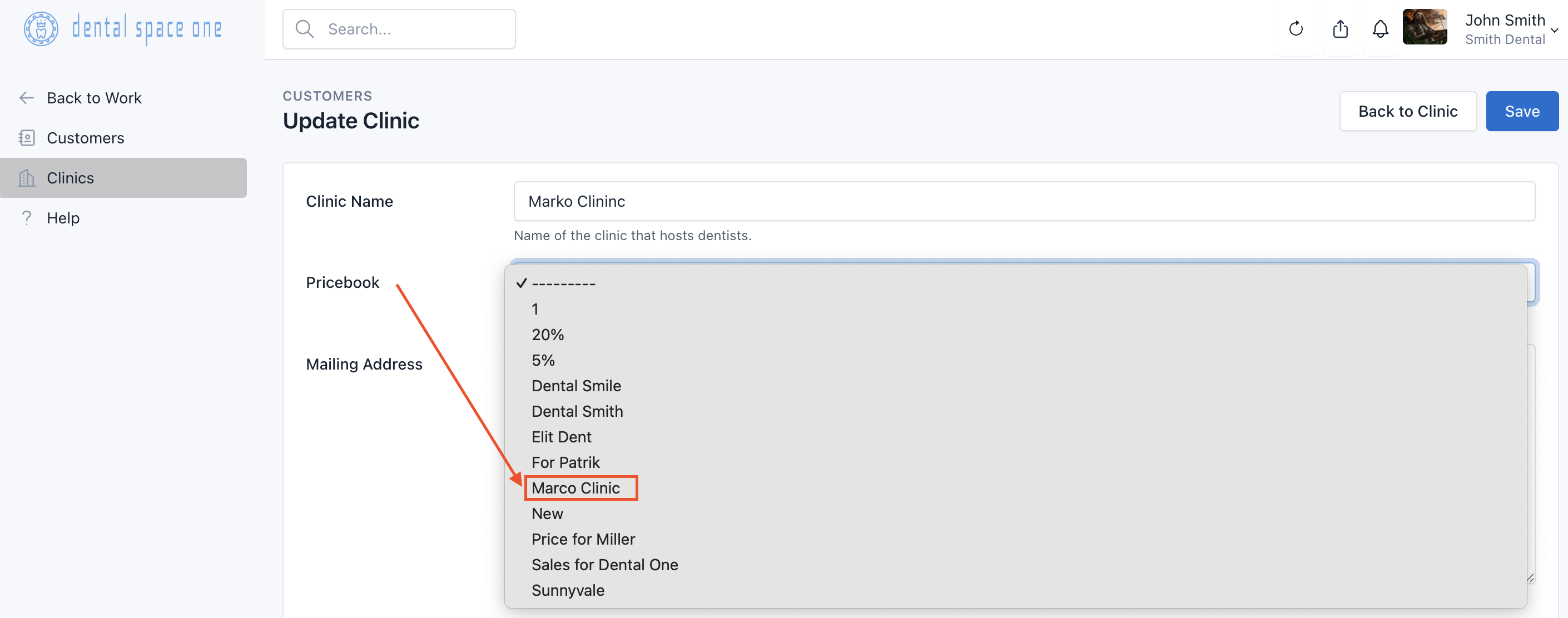 Attaching pricebook to clinic