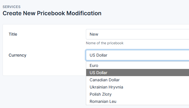 Creating a pricebook